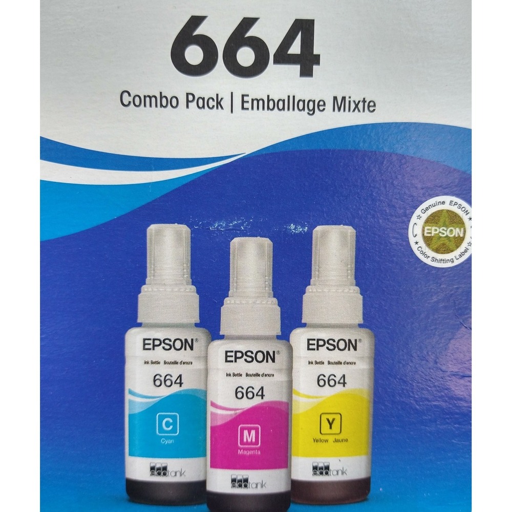 Epson 664 Ink Bottle 3 Set EXP 2028 Cyan Magenta Yellow Combo Pack ET2500 ET4550